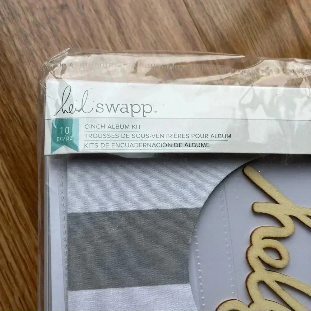 Heidi Swapp Cinch Album Kit New 10 Pc Craft Scrapbooking Grey White Stripe Hello